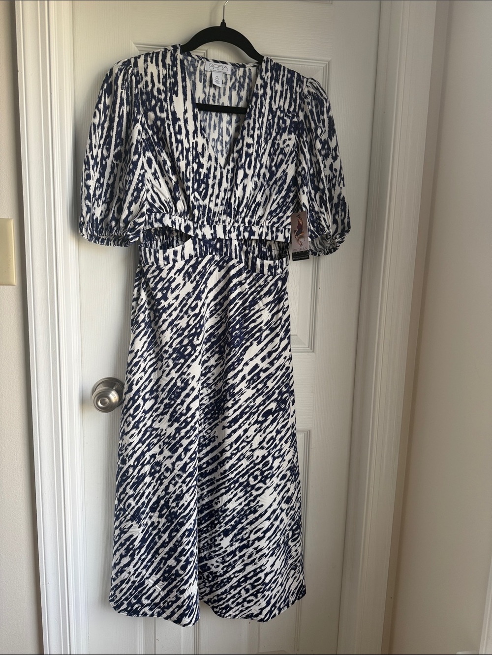 Navy and White Print Midi Dress - Unknown Brand
